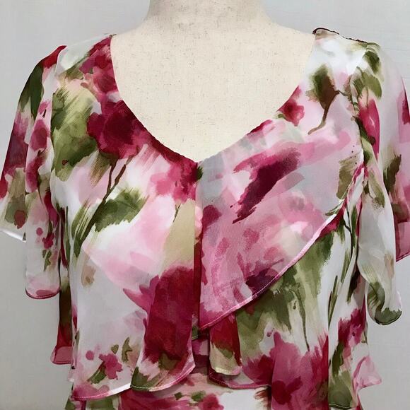 SLNY NWT Knee Length Tiered Flutter Sleeves Dress Women Various - Picture 2 of 11